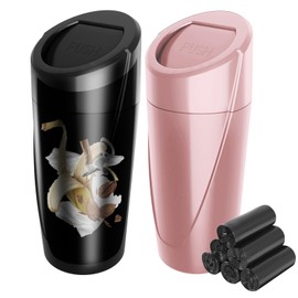 JinzhuxiaGS Car Trash Can with 90 Free Garbage Bags - Waterproof, Lid-Closed, Easy-to-Clean Cup Holder Trash Can, Ideal for Car Organization (Black & Pink Combo, 2-Pack, Perfect for Home, and Travel)