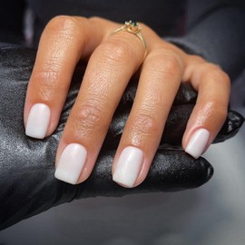 White Press on Nails Short Square, Soft Gel Glue on Nails Short Square Nails Press ons, Solid Color Acrylic Nails Short Fake Nails Glue on Short Stick on Nails for Women Thick Reusable 24pcs