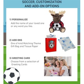 DolliBu Moose Stuffed Animal with Soccer Plush - Soft Huggable Moose with Red Plaid Hoodie, Adorable Playtime Plush Toy, Cute Wildlife Gift for Kids and Adults - 10 Inch