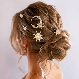 Bessney Star Bride Wedding Hair Pins Gold Crystal Moon Hair Pieces Bridal Hair Accessories for Women and Girls (Pack of 5)