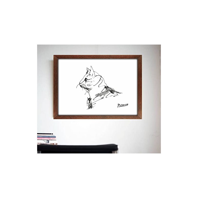 Picasso Cat Drawing Framed Poster aoipro (Wood Grain Frame)