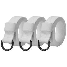 3-Packs Canvas Belt Web Fabric Casual Belt with Zinc Alloy Buckle Double D-ring for Men Women (White)