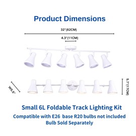 CRAFTRONOS Foldable Track Lighting Fixtures, 6 Way Pivot Shade Ceiling LED Lights,Modern White Rotatable Bar Spotlight for Kitchen Island Hallway Dining Living Room Bedroom,E26 R20 Bulb Not Included