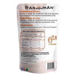 Creatina Monohidratada Hanuman Sin Sabor 500gr 100% Creapure