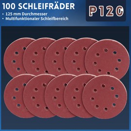 Pack of 100 P120 Sandpaper 125 mm Velcro, Sanding Discs 5 in 8 Holes, Wall Sanders for Wood, Metal, Plastic, Accessories for Power Tools