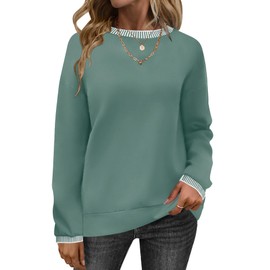 AKEWEI Fall Hoodies Pullover Color Block Crewneck Long Sleeve Tunics to Wear with Leggings 2024 Fashion Gray Green,M