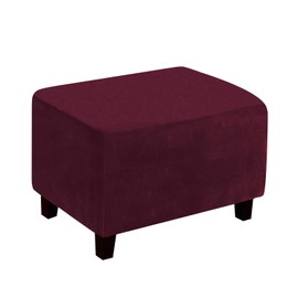 Ottoman Cover, Stretch Rectangle Velvet Ottoman Slipcovers of Foot Stool for Living Room, Folding Storage Furniture Protector with Elastic Bottom, Machine Washable(Wine red, XL)