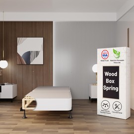 Nutan, 8-Inch Sturdy Wood Box Spring for Mattress Support - Durable and Fully Assembled, Natural Wood Foundation for Twin, White