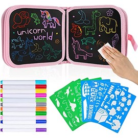 Jesir - Tabla de Dibujo Portátil para Niños, Almohadillas De Dibujo Reutilizables Para Niños, Viene Con 12 Bolígrafos De Colores Y 8 Plantillas.set De Pintura Para Niños Y Niñas Regalos(Unicornio)
