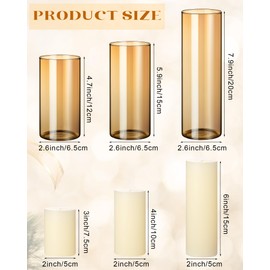 Shihanee 36 Pcs Pillar Candles and Glass Cylinder Vases Tall Cylinder Holders for Pillar Candles Wedding Centerpieces, Total 18 Sets(2.6'' X 4.7'', 5.9'', 7.9'',Amble,Ivory White)