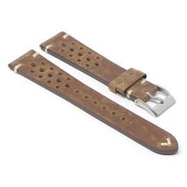 DASSARI Distressed Leather Rally Quick Release Watch Band Strap with Road Worn Finish - Dark Brown - 20mm