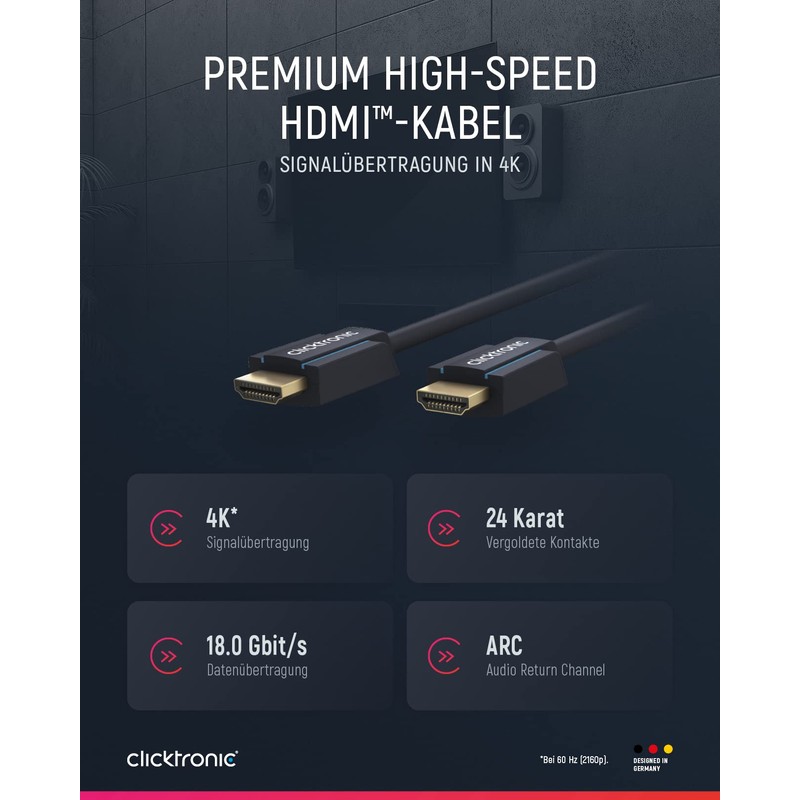 Clicktronic 70305 Casual High Speed HDMI Cable with Ethernet, 5m