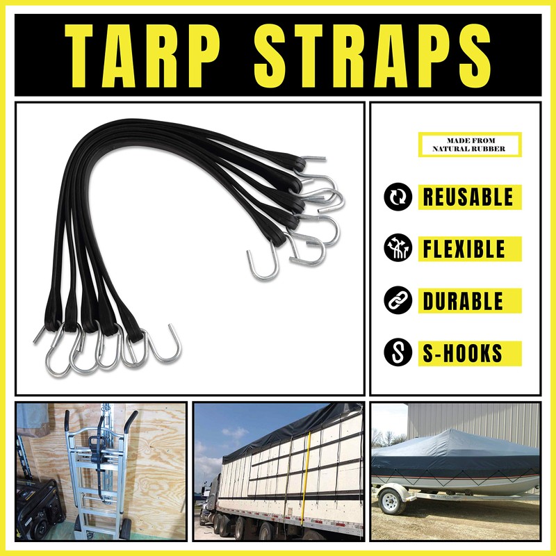 Rubber Bungee Cords with Hooks - 31 Inch 10 Pack