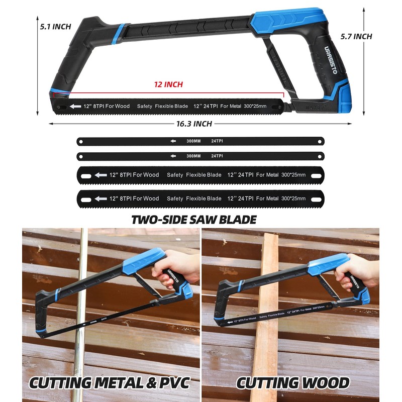 URASISTO Hacksaw Frame Set, 12“ Hacksaw Frame, 6'' Hacksaw Frame