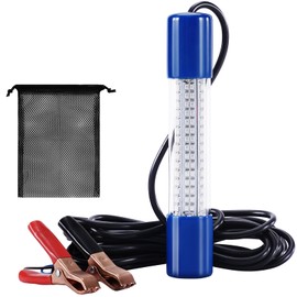 IP68 Waterproof Underwater Fishing Light, Blue Color, 18W 1000LM Bright Night Fish Attracting Submersible Fish Finder Lamp on Boat/Dock for Shrimp, Prawns, Squid, Battery Clamp DC 12-24V 16.4ft Cable