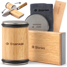 Stonka Oak Rolling Knife Sharpener Kit – Dual-Grit Diamond Wheels Kit (400/1000), Easy to Use Knife Sharpener Roller with Magnetic Holder with 15° & 20°, Leather Strap