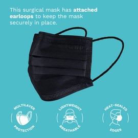 DEMETECH ASTM Level 3 Protective 3-Layer Face Mask, Ear-Loop Style, Adult Mask, 25 Pack, Black