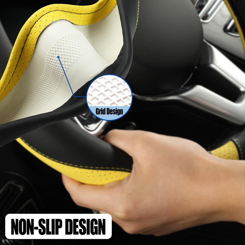 Binsheo Microfiber Leather D Shaped Steering Wheel Cover, Breathable, Anti
