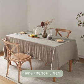 TOSMO 100% French Linen Tablecloth, Washable Farmhouse Rectangle Table Cloth for Kitchen, Dining, Party, Cocktail, Indoor and Outdoor Daily Use(52''x70'',Taupe)