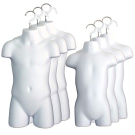DisplayTown 3 Sets of White Toddler + Child Torso Hollow Back Plastic Injection Form Mannequin & Hanging Hook