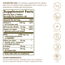 Solgar Skin, Nails & Hair - 120 Tablets, Pack of 2 - Advanced MSM Formula - Non GMO, Vegan, Gluten & Dairy Free - 120 Total Servings