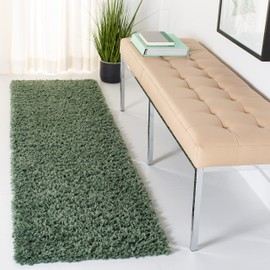 SAFAVIEH August Shag Collection Runner Rug - 2' x 13', Green, Solid Design, Non-Shedding & Easy Care, 1.5-inch Thick Ideal for High Traffic Areas in Living Room, Bedroom (AUG200Y)