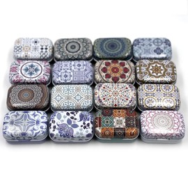 CCUUHJ 8 Pack Tins Container Rectangular Small Tin Box Metal Empty Hinged Tins Empty Tins Basic Necessities Tins for Candies Jewelry,6X4X2.5 CM (Ethnic Pattern)