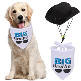 PUPTECK Pañuelo para Perro de Gran Hermano con Bonito Sombrero de Vaquero, Disfraz para Perros pequeños, medianos y Grandes, para niño, Blanco y Negro