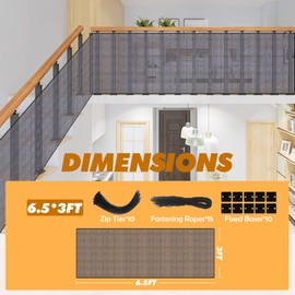 Banister Guard for Baby，6.5X3ft Balcony Safety Net for Kids,Stair Safety Net for Kids,Railing Covers for Stairs,Baby Stair Net Fit for Child, Small Pet, Toy - Black