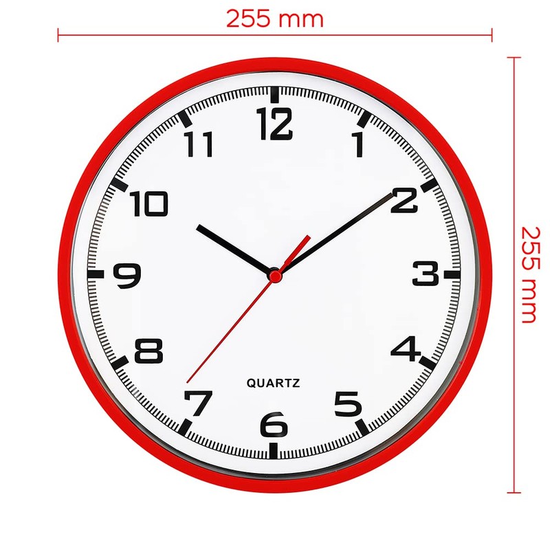 MPM Quality Design Plastic Wall Clock, Red/White, Quartz Stepper Motor,
