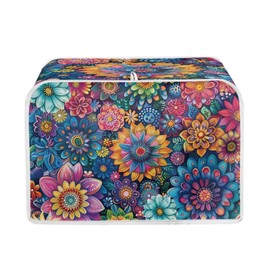 Psesaysky Colorful Floral Toaster Covers 4 Slice, Decorative Bread Toaster Cover Small Kitchen Appliance Toasters Stain Resistant Protectors Toaster Covers Case Machine Washable