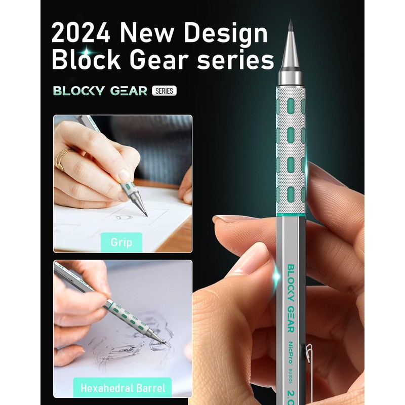 Nicpro Blocky Gear 2.0 mm Mechanical Pencils Set in Case,