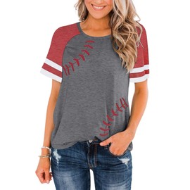 ZUNQKG Womens Baseball Mom Shirts Raglan Short Sleeve Crewneck Patchwork Casual Summer Baseball Tees Red L