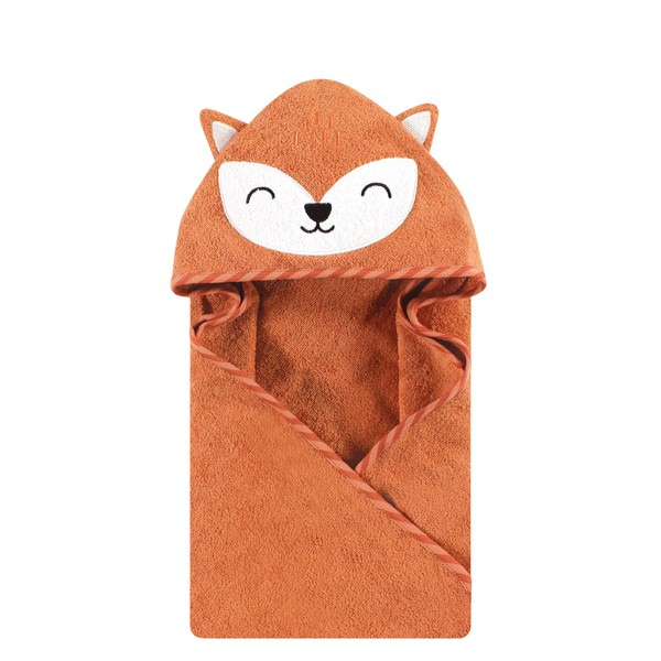 Hudson Baby Unisex Baby Cotton Animal Face Hooded Towel, Orange Fox, One Size