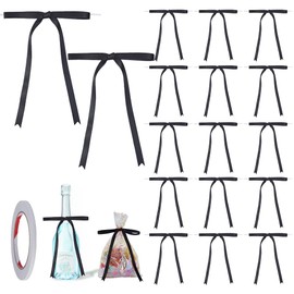 AHANDMAKER 50Pcs Satin Ribbon Bows, 4.7x8.2 Inches Polyester Bow with Double Sided Adhesive Tape Bowknot Ornaments for DIY Crafts Gift Wrapping Birthday Party Wedding Home Decorations, Black