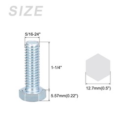 METALLIXITY Hex Bolts (5/16-24x1-1/4") 10Pcs, Grade 2 Carbon Steel Zinc Plated Fully Threaded, UNF Fine Thread Hex Head Screw Bolt - for Furniture Repair, Silver