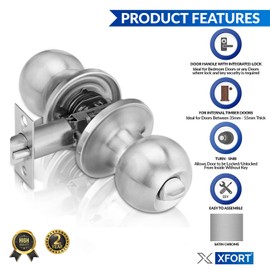 XFORT® Entrance Lock Set, Modern Design Door Lock with Key, Premium Quality Satin Chrome Lockable Door Handle with 3 Keys, Suitable for Any Door at Your Home, Office or Workplace.