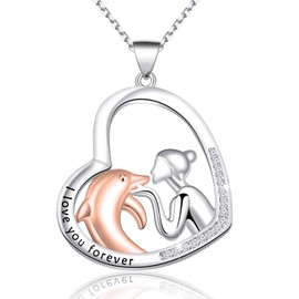 BEKECH Girls Dolphin Necklace Dolphin Trainer Gift I Love You Forever Animal Dolphin Pendent Necklace Dolphin Lover Gifts Marine Life Dolphin Gift for Her, Copper, /na