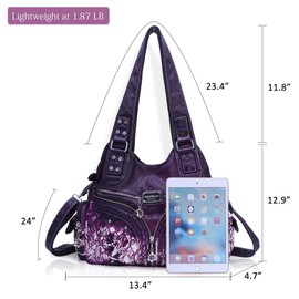 Angel Barcelo Roomy Fashion Hobo Womens Handbags Ladies Purse Satchel Shoulder Bags Tote Washed Leather Bag Purple