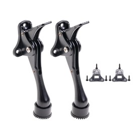 Mormchlots 2Pcs Black Kickdown Door Stoppers with Screws, Small Zinc Alloy Metal Doors Stoppers for The Bottom of Door, One Touch Adjustable Height and Rubber Tip