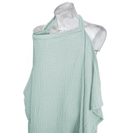Konssy Muslin Nursing Cover for Baby Breastfeeding, Breathable 100% Cotton Breastfeeding Cover with Rigid Hoop for Mother Nursing Apron, Multi-use Carseat Canopy (Light Green)