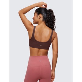 CRZ YOGA Butterluxe Mini Bra for Women - Scoop Neck Low Impact Wireless Sports Yoga Padded Workout Cami Taupe Medium
