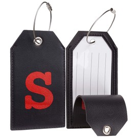 Casmonal Initial Leather Luggage Tag Travel Bag Tag Fully Bendable 1 PCS Set (S)