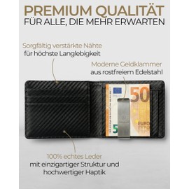 Lederhand iSlim Wallet - Smooth Leather Wallet with Money Clip and Coin Compartment, 9 Card Slots Premium Wallet - Slim Wallet with RFID NFC Protection - Colour Carbon