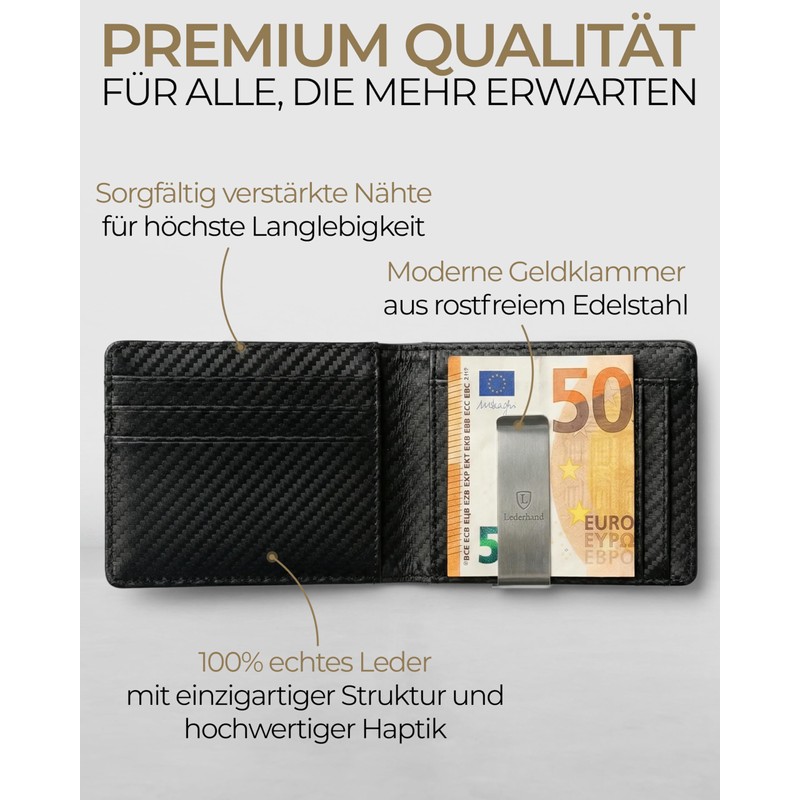 Lederhand iSlim Wallet - Smooth Leather Wallet with Money Clip