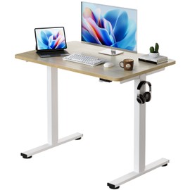Okin Small Electric Standing Desk, 40" x 24" Whole Piece Height Adjustable Oak Sit to Stand Desk Computer Workstation for Home Office