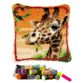 DL-YTG Latch Hook Kits Pillow Giraffe Crochet Yarn Cushion Colour Printed Canvas Rug Needlework DIY Pillowcase Hook and Latch Kit Arts Crafts Christmas Home Sofa Decoration 42x42cm/16X16in