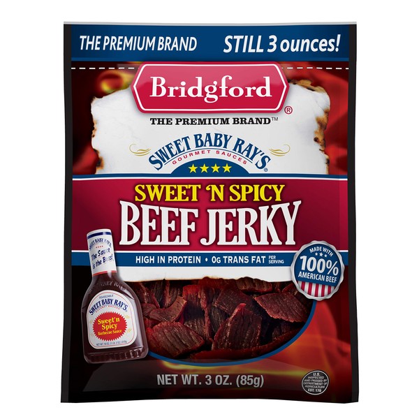 Bridgford Sweet Baby Ray's Sweet 'N Spicy Beef Jerky, 3 Oz, Pack of 4