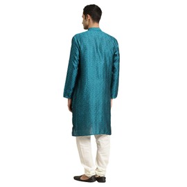 Sojanya (Since 1958, Jacquard Silk Self Design - Kurta para hombre, azul turquesa & negro, XX-Large