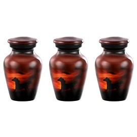 Forever URNS Mini Cremation Funeral Urn with Printed Running Horse Theme for Human Ashes of Female & Male | 3 cu in | Set of 3 | Small | Brown | Completely Handcrafted with Velvet Protection Box